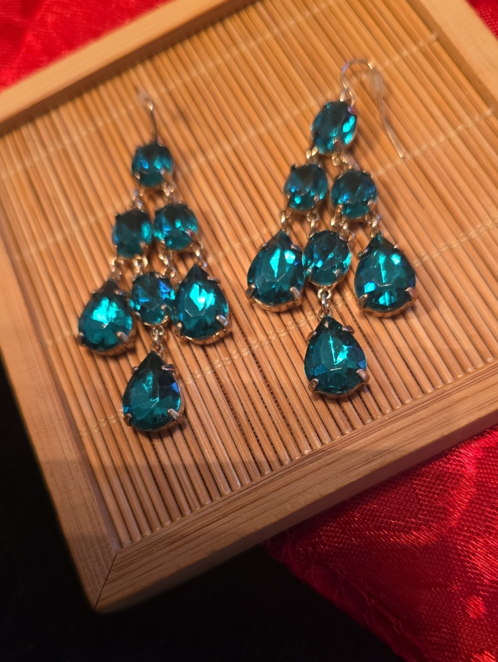Teal Crystal Chandelier Earrings - Women Jewelry